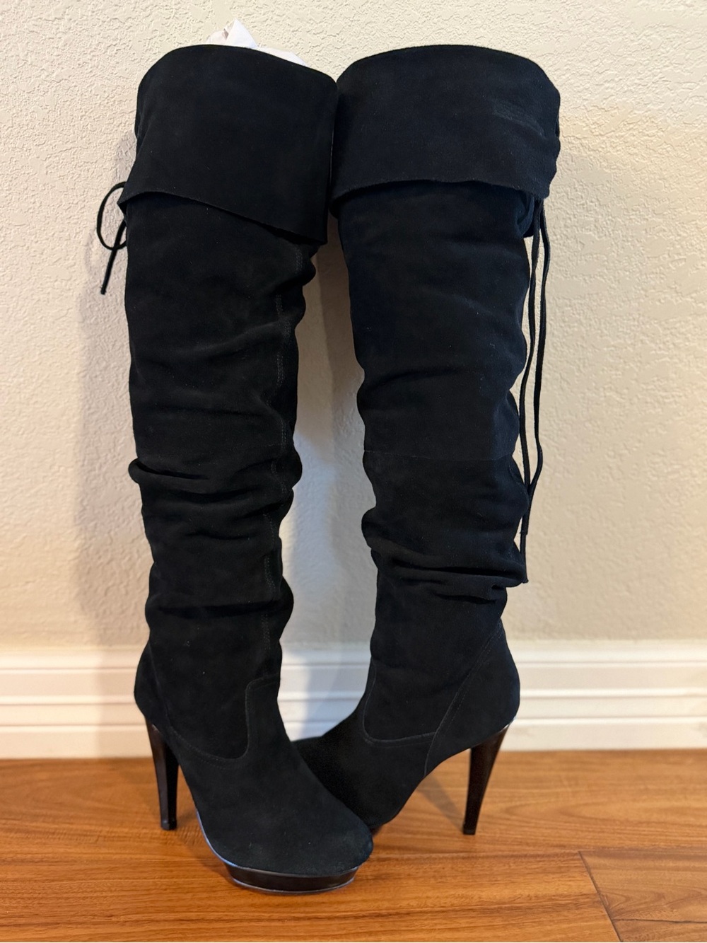 VNTG Steve Madden Xenonn Black Suede Over-the-Knee Heeled Boots Sz-8.5. Loc W